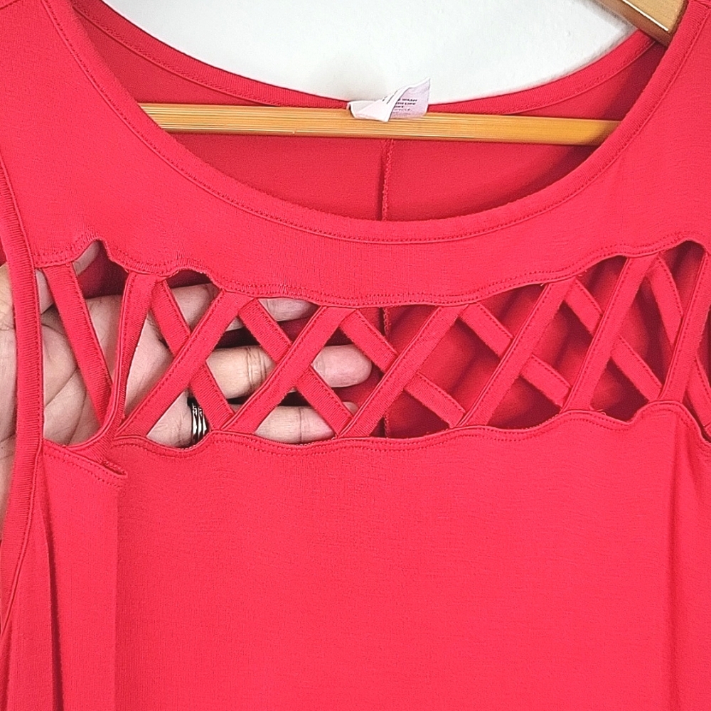 LIVI Coral Pink Sleeveless Tunic Tank Top size 14/16 Criss Cross Summer Colorful - Picture 8 of 12